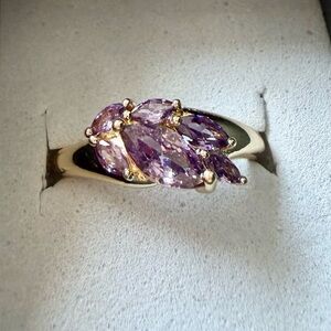 NEW! Pretty Bird Jewelry Gold Ring with Purple Marquise Gemstones size 6.75
